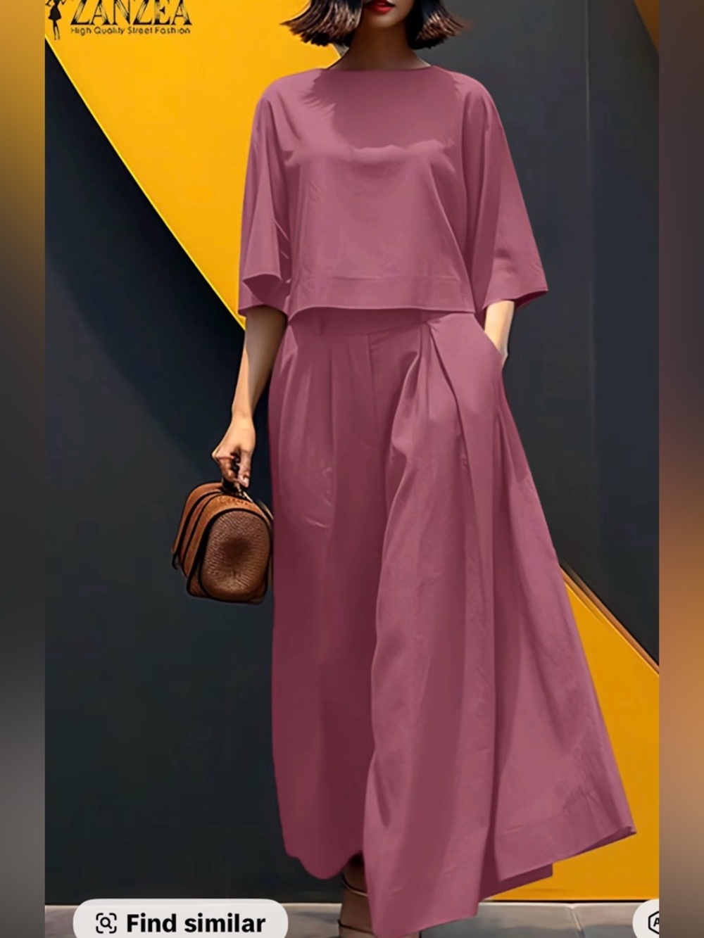 Zanzea Wide-Leg Jumpsuit in Mauve Pink